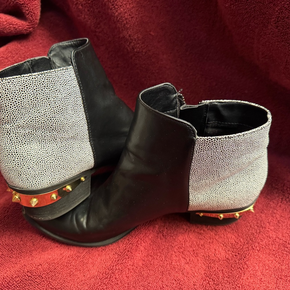 Studded Black and White Ankle Boots
